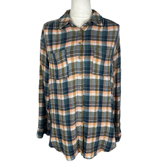 Anthropologie Pilcro Hadley Relaxed Top Plaid Button Down Shirt Size Small - Picture 2 of 8